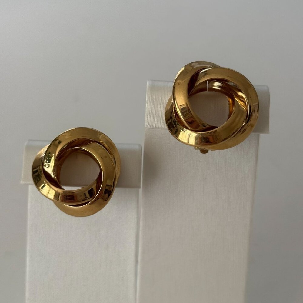 Vintage Givenchy Gold-Tone Classic Knot Clip-On Earrings Paris New York